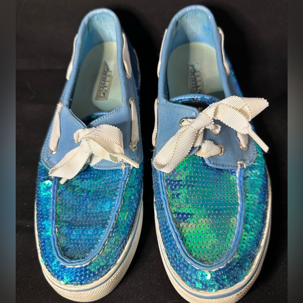 Sperry Top-Sider Bahama Women's Iridescent Blue Sequin Boat Shoes, 8M 9688581